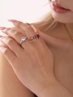 Encanto Anillo de diamante completo de circonita cuadrada superllamativas de lujo con luz de viento europea y americana, anillo ajustable con personalidad simple para mujer - details 2