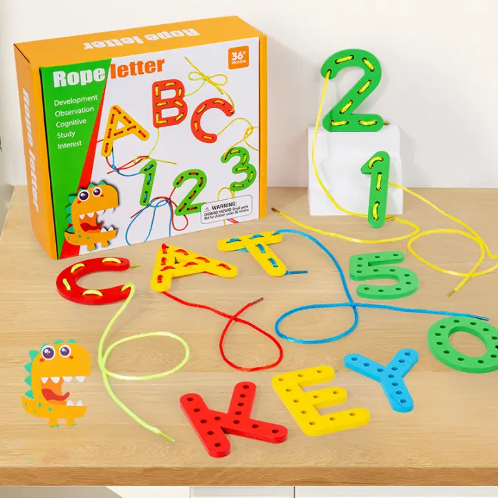 Juego Educativo De Cuerda Con Números Y Letras De Madera Para Niños Desarrollo Cognitivo Y Coordinación Mano-Ojo Juguetes Hechos a Mano - 1