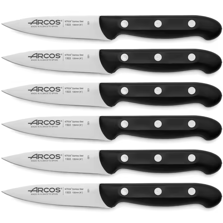 ARCOS Maitre - Cuchillo Mondador (100 mm) - Hoja de Acero Inoxidable Nitrum® - Mango Negro de Polipropileno (PP) - 150300 - PACK 6 - 1