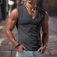 Chaleco Sin Mangas Para Hombre De Color Sólido Con Cuello En V Transpirable Y Casual Adecuado Para Fitness Y Deportes - details 5