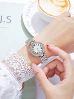 Juego De 5 Piezas Reloj De Pulsera Para Mujer Con Anillo Collar Y Pendientes De Strass Moda Casual Joyería Femenina - details 6