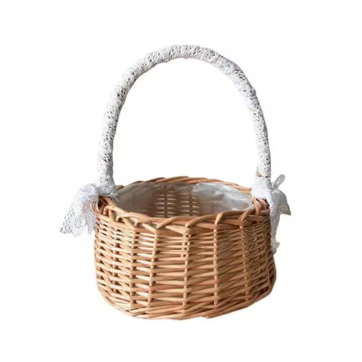 Cesta De Almacenamiento Tejida Para Boda Cumpleaños Y Decoración Del Jardín Hogar Con Manija Y Cinta De Rattan Flor - 1