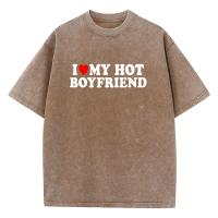 Camiseta De Algodón Para Hombre Con Diseño De Impresión "Me Encanta Mi Novio Hot" Estilo Hip Hop Manga Corta Para Todo El Año - details 7