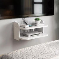 Estante Flotante De 2 Niveles Soporte Para Router Wifi Cajón Superior Organizador De Almacenamiento De Pared Con Salida Multi Tap Y Cableado Montaje En Pared - details 3