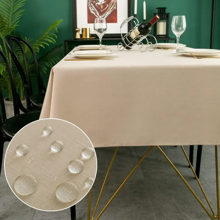 Mantel Redondo Resistente a Las Manchas Verde Φ150cm, Mantel Impermeable con Efecto de Lino de Poliéster para Mesa, Comedor, Restaurante (Verde, Φ150cm) - 1