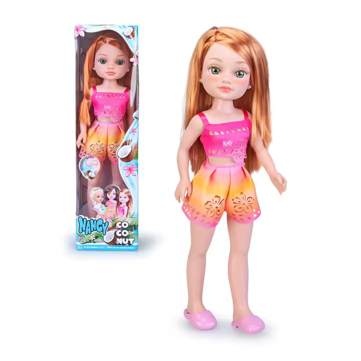 Nancy Coconut Redhead, Muñeca Vestida con un Conjunto Veraniego, Pelirroja de Ojos Verdes con Tez Clarita, Juguete con Olor a Coco Real, +3 años, Famosa (NAC88300) - 1