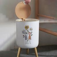 Cesta De Basura Ecológica De Madera Con Cubierta De Presión Para Cocina Baño Y Toilette Contenedor De Basura De Plástico Rectangular Herramientas De Limpieza Del Hogar - details 1