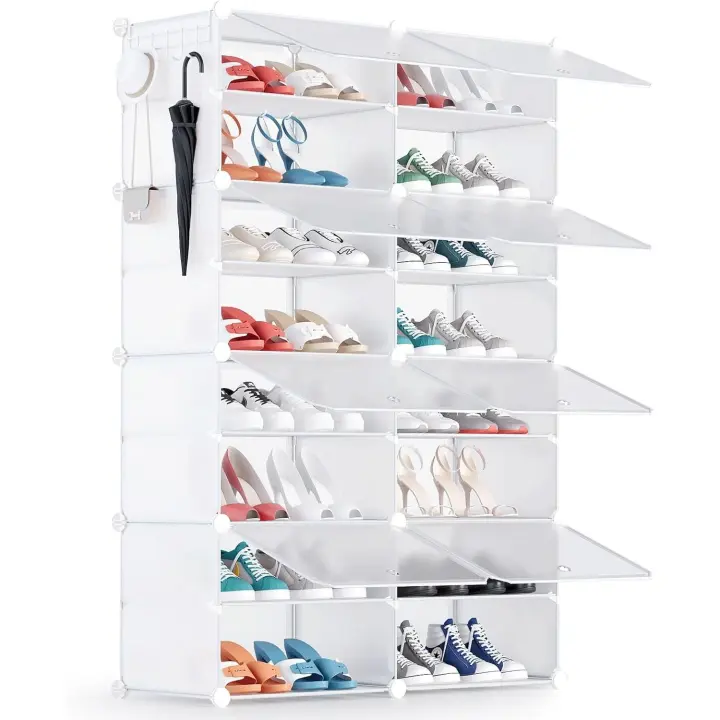 Zapatero, 16 Compartimentos (2 x 8) para 32 Pares, Armario Paneles de Plástico, para Dormitorio Sala de Estar, Recibidores, Blanco, Modular, Estantería, 30 x 40 x 30 cm Cada Cubo - 1