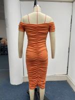 Vestido De Mujer Elegante De Verano Estilo Europeo Y Americano Color Sólido Falda Larga Pleated Uno Hombro Cierre De Pulsera - details 7