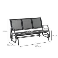 Outsunny Banco de Jardín Exterior de 3 Plazas Mecedora de Exterior con Reposabrazos Carga 300 kg para Terraza Balcón Patio 147x75x85 cm Negro - details 2
