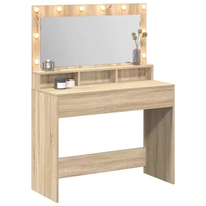 vidaXL Mesa Tocador con luces de espejo Roble Sonoma 100 x 41 x 135 cm - 1