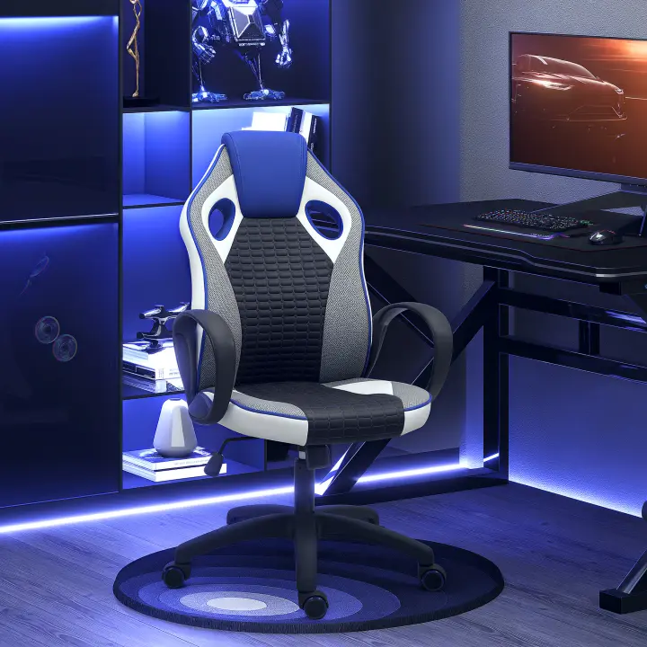 HOMCOM Silla Gaming Tapizada en PU y Malla Silla Gamer Giratoria con Función de Basculante Altura Ajustable para Hogar Oficina Estudio Multicolor - 1