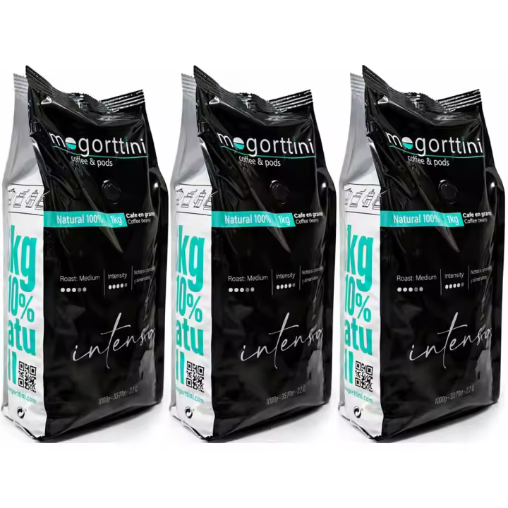 Mogorttini- Pack 3 Kilos Café en grano espresso Intenso natural -Ideal para Profesional, Hostelería y Grandes Consumidores - Especial Superautomática - 1