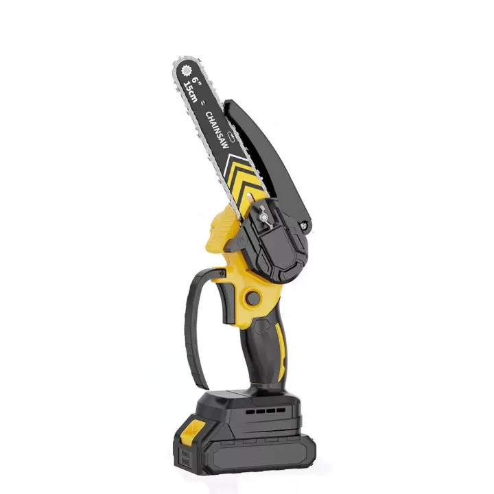 Mini motosierra de 6 pulgadas sin cable, con 2 baterías, motosierra de mano con bloqueo de seguridad, pequeña motosierra eléctrica para cortar madera y recortar árboles - 1