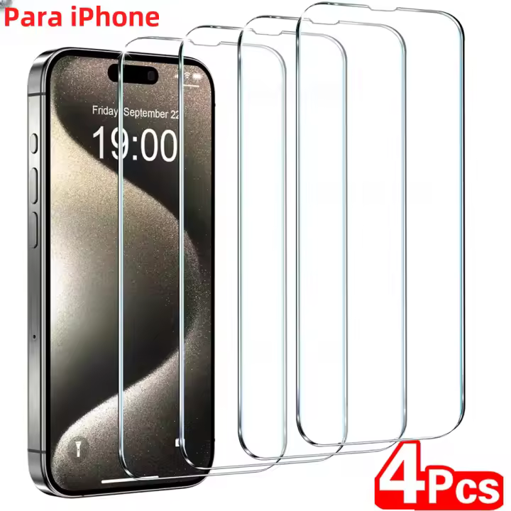 Protector De Pantalla De Vidrio Templado Para iPhone 16 15 14 13 12 11 pro Max 7 8 plus X XS Max XR Pack De 4 Películas Protectivas HD Anti-Arrugas Y Anti-Rotura - 1