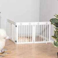 PawHut Barrera para Perros Plegable de 4 Paneles 204x61 cm Barrera de Seguridad para Perros Pequeños con Estructura de Madera y Patas de Apoyo para Pasillo Escalera Blanco - details 1