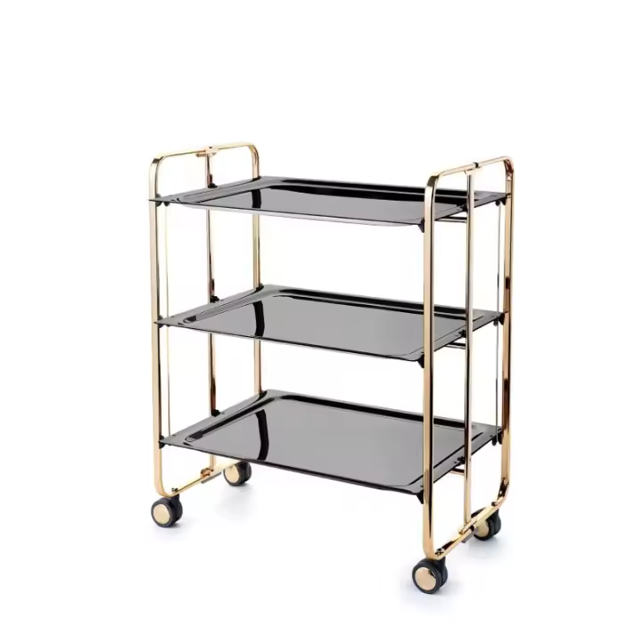 DON HIERRO - Carrito Auxiliar Bauhaus con Ruedas y 3 Estantes, Armazón Baño de Oro - 1