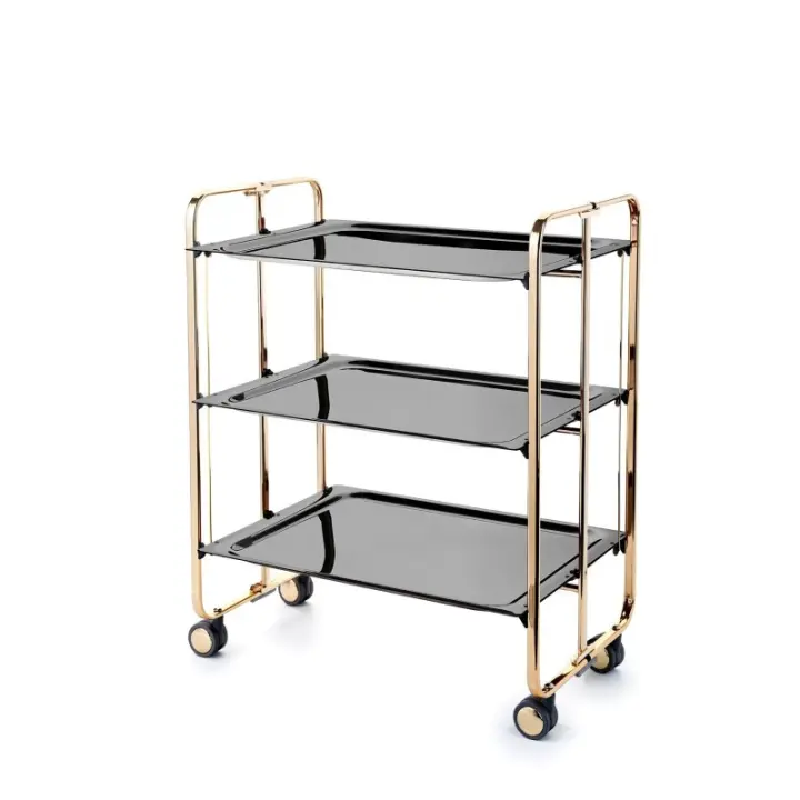 DON HIERRO - Carrito Auxiliar Bauhaus con Ruedas y 3 Estantes, Armazón Baño de Oro - 1