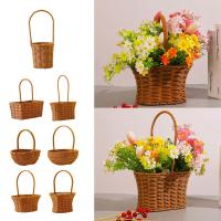 Cesta De Tejido De Imitación De Rotán Con Manija Para Decoración Del Hogar Almacenamiento De Verduras Frutas Flores - details 0