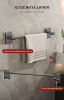 Rack De Toallas Montado En La Pared Con Ventosa No Perforada De Aleación De Aluminio Para Baño Barra Horizontal De Almacenamiento - details 7