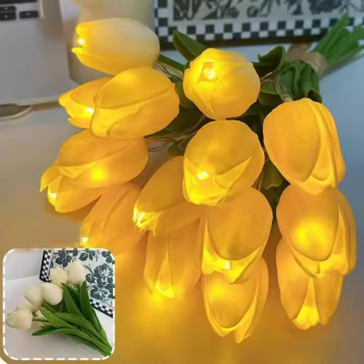 Juego De 5/10 Pcs Luz Nocturna De Tulipes LED Para Jardín Y Hogar Flores Artificiales De PU Decoración Para Bodas Cumpleaños Regalo - 1