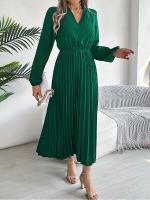 Vestido EVNISI Para Mujer De Chiffon Con Cuello V Y Mangas Largas Elegante Para El Office Vestido Plano De Evening Para Fiestas Y Vacaciones Estilo A-line - details 2
