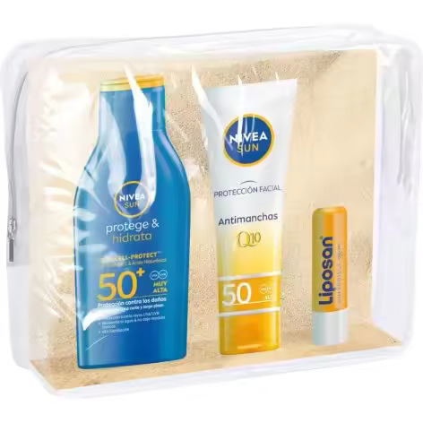 NIVEA SUN Neceser de viaje travel pack - Contiene Protector solar facial + Protector solar corporal + Protector solar labial - 1