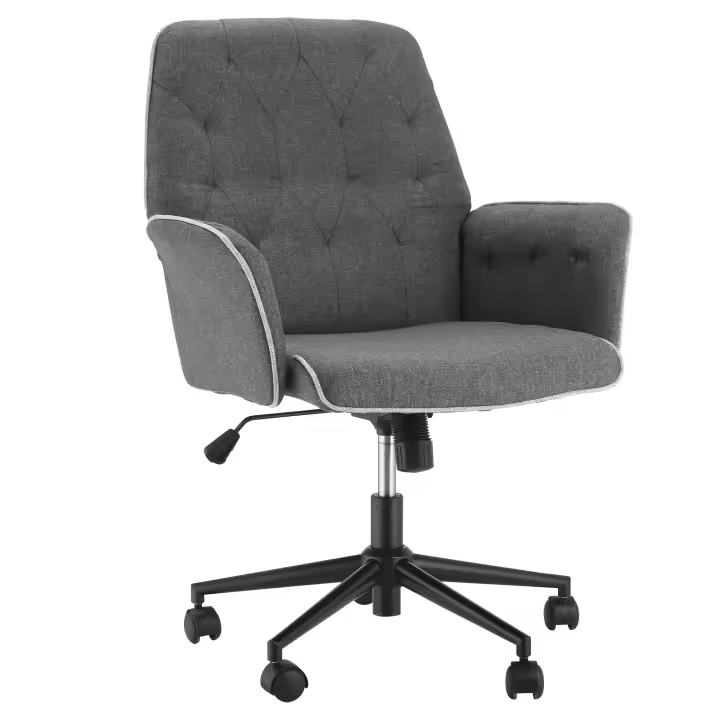 HOMCOM Silla de Oficina con Función Mecedora, Silla Giratoria, Silla de Oficina en Casa, Silla de Escritorio Regulable en Altura, Silla para Ordenador, Silla de Trabajo con Brazos, Ruedas Giratorias 360°, Espuma, Gris Oscuro, 66 x 69 x 89,5-97 cm - 1