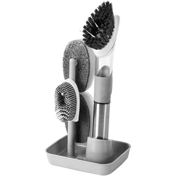Juego de cepillos para platos dispensadores de jabón (gris)- - 1