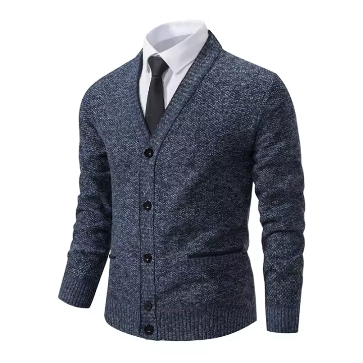 Chaqueta De Punto Para Hombre Estilo Casual Cuello En V Abrigo Grueso Para Otoño E Invierno Abotonado Sin Capucha - 1