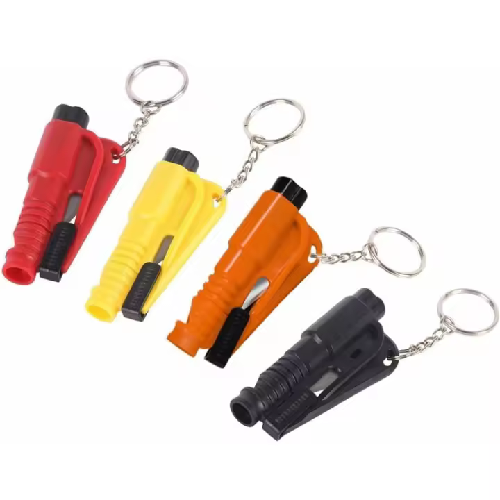 Herramienta de Rescate de Llavero de 4 Piezas, Martillo de Emergencia Rompeventanas de Coche Martillo de Seguridad Cortador de Cinturón Fácil y Rápido de Usar para Automóviles, Autobuses y Otros Vehículos, Sunny, Color al azar - 1
