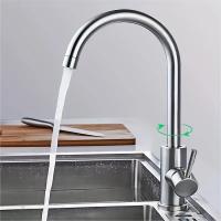 Grifo De Cocina De Acero Inoxidable 1pc Rotativo 360° Anti-salpicaduras Para Fregadero Agua Caliente Y Fría Montaje En Plataforma - details 4