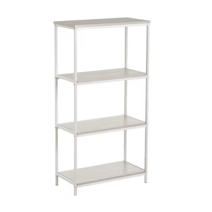 Lola Home Estantería con 4 baldas de metal y madera blanca de116x30x60 cm - 1