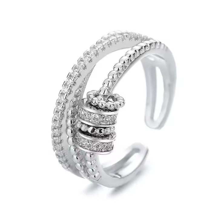 Anillo de encirita giratoria de Plata S925, Anillo Abierto personalizado para Mujer, joyería de moda de descompresión de estilo dulce y fresco - 1