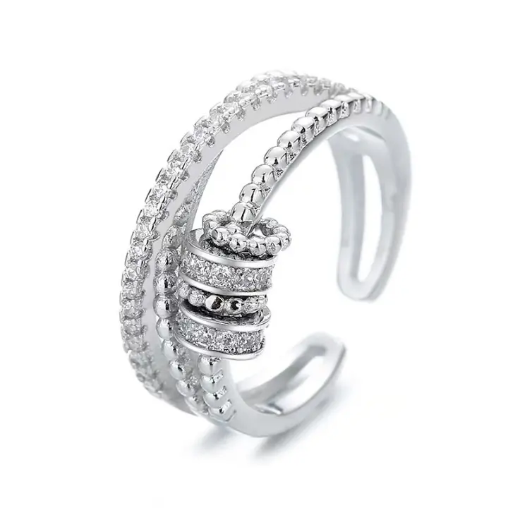 Anillo de encirita giratoria de Plata S925, Anillo Abierto personalizado para Mujer, joyería de moda de descompresión de estilo dulce y fresco - 1