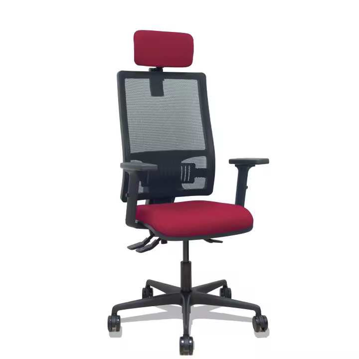 Silla Bormate asincro malla negra asiento bali granate brazos 2D ruedas 65mm cabecero regulable - 1