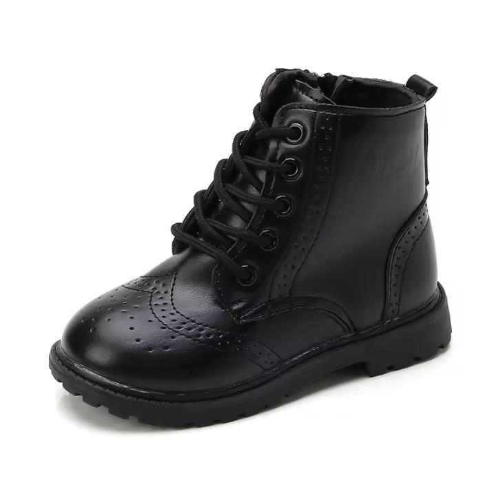 Botas De Piel Negra Clásicas Para Niños Y Niñas Tamaño 21-37 Con Cierre De Cruz Y Zip Botines De Otoño Suaves Para Niños - 1