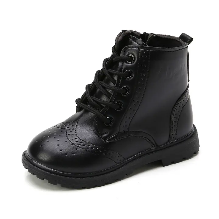 Botas De Piel Negra Clásicas Para Niños Y Niñas Tamaño 21-37 Con Cierre De Cruz Y Zip Botines De Otoño Suaves Para Niños - 1