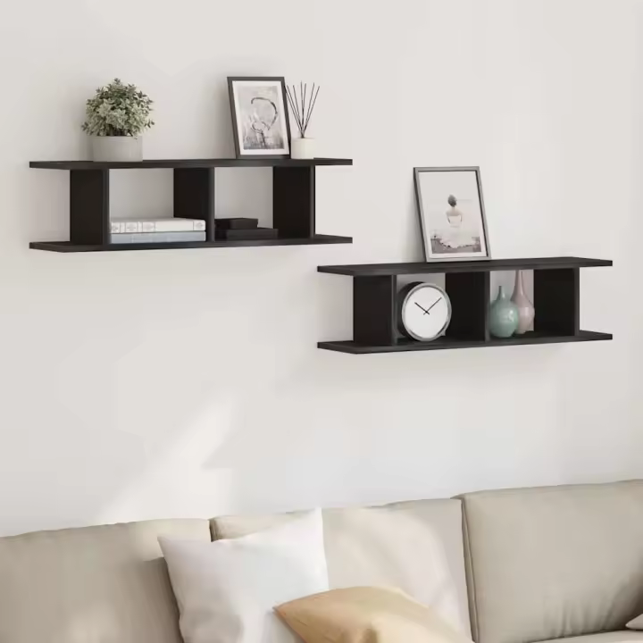 Estantes de pared 2uds roble negro 75x18x20cm madera ingeniería - 1