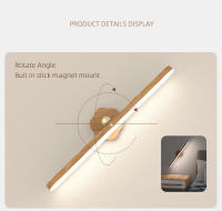 Lámpara De Noche LED De Madera Con Espejo Luz Frontal Recargable Portátil Magnética Para Pared Para Dormitorio Lámpara De Borde Táctil - details 2