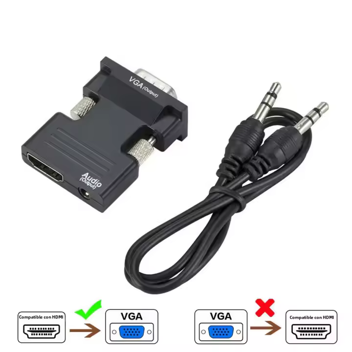 Adaptador De Conversión HDMI a VGA Compatible 1080P Con Jack De Audio De 3.5MM Para PC Escritorio Portátil a HDTV Proyector Video Audio - 1