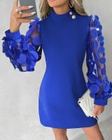 Vestido Elegante De Mujer Con Encaje Y Manga Larga Para Otoño E Invierno Cuello Redondo Slim Fit De Poliéster - details 5