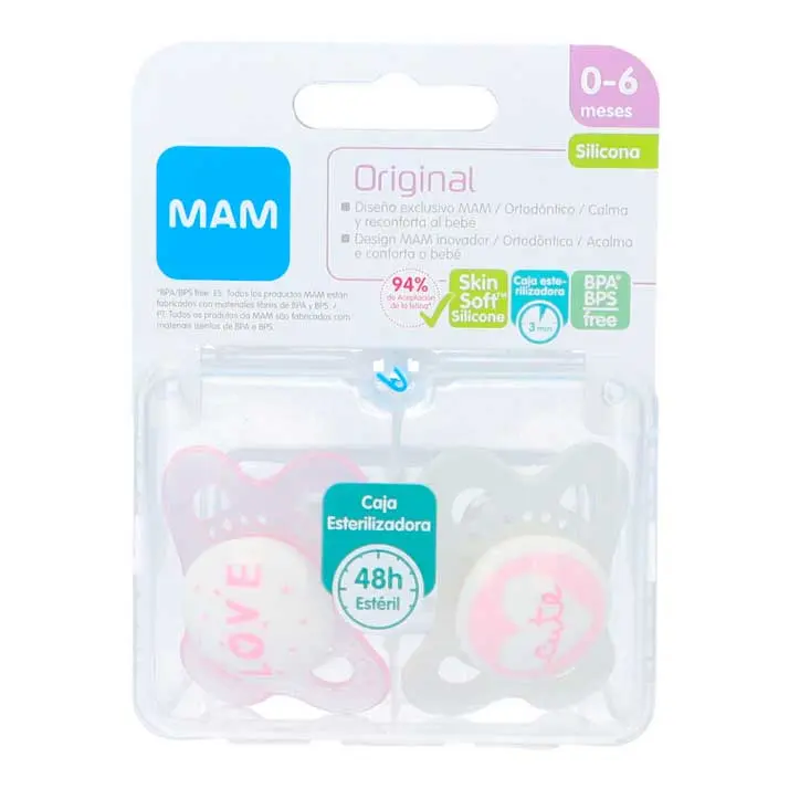 Chupete Mam Original de Silicona Rosa 2-6 Meses (2 Ud.) - 1