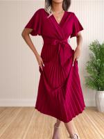 Vestido Maxi De Verano Para Mujer Con Volantes Y Cintura Ajustable Vestido De Fiesta V-Neck Traje De Baño A-Line Midi - details 2