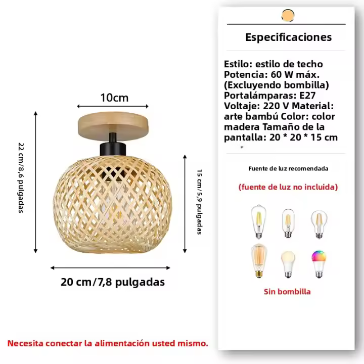 Lámpara Colgante De Bambú Tejida Decorativa Para Pasillo Y Sala De Estar E27 Fuente De Iluminación Moderna Y Retro - 1