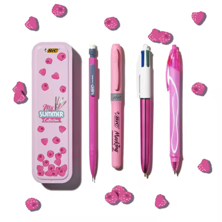 BIC Summer Pink Box: Boli de Gel de Punta Media (0,7mm), Portaminas, BIC 4Colores (1,00mm), marcador - Rosa, Caja de4 - 1