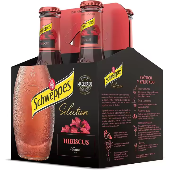 SCHWEPPES HIBISCUS Tónica premium - Pack 4 botellas 200ml cristal - 1