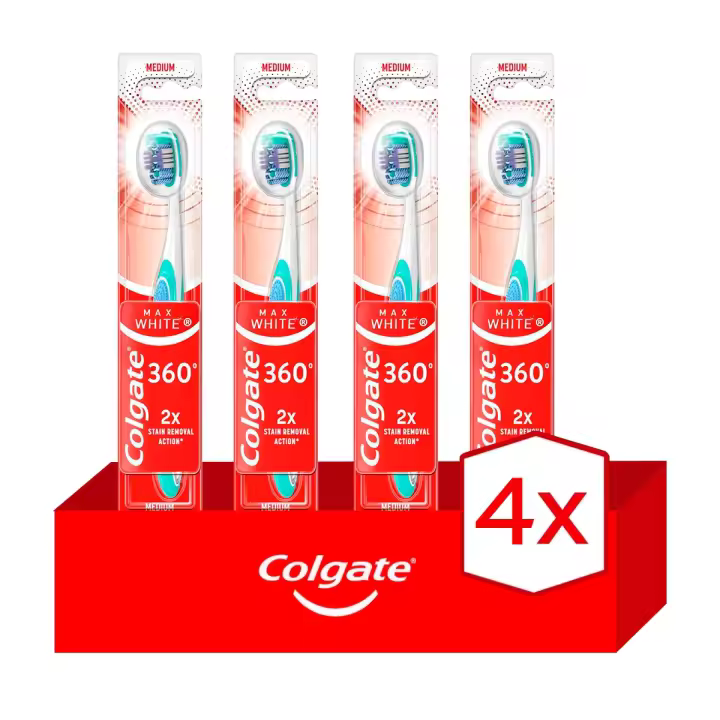 pack 4 unidades. Cepillo de dientes blanqueador Colgate 360 Max White Expert White medio - 1