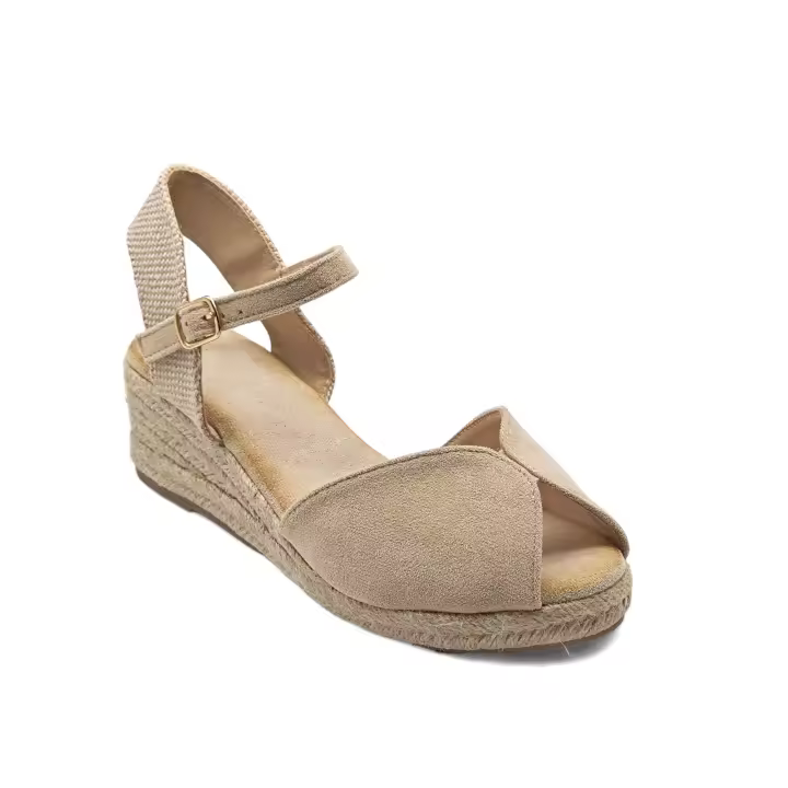 Calzados soraia, Sandalia de antelina y plataforma de yute, espardeñas de cuña, para mujer. - 1