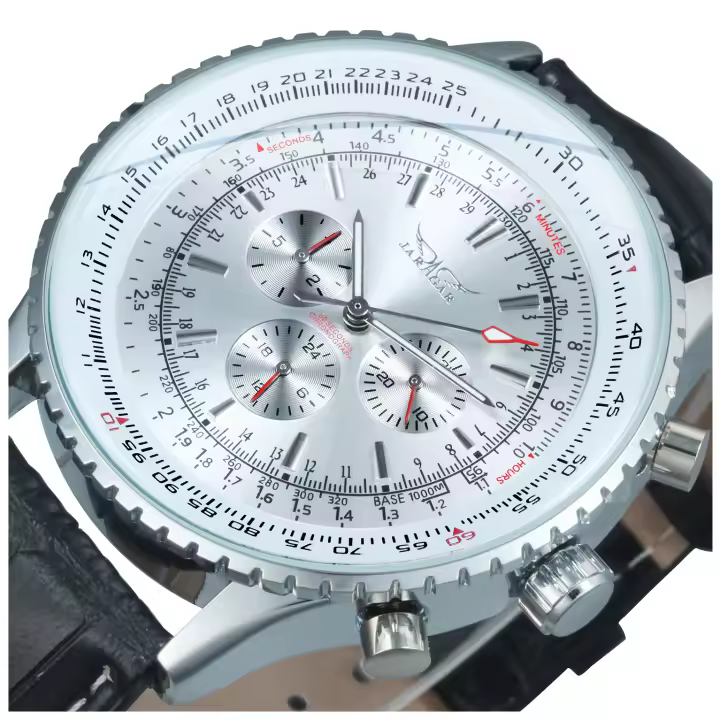 Reloj Automático JARAGAR Pilot Para Hombres Multifuncional Con Dial Sub Con Correa De Cuero Lujo Marca Top Resistentes Al Agua Y Choque - 1